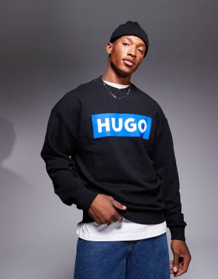 HUGO Blue - Niero - Sweat avec logo au centre - Noir