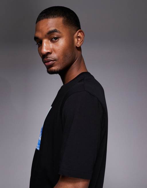 HUGO BLUE Nierofix chest print graphic t-shirt in black, 4 of 5