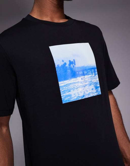 HUGO BLUE Nierofix chest print graphic t-shirt in black, 5 of 5