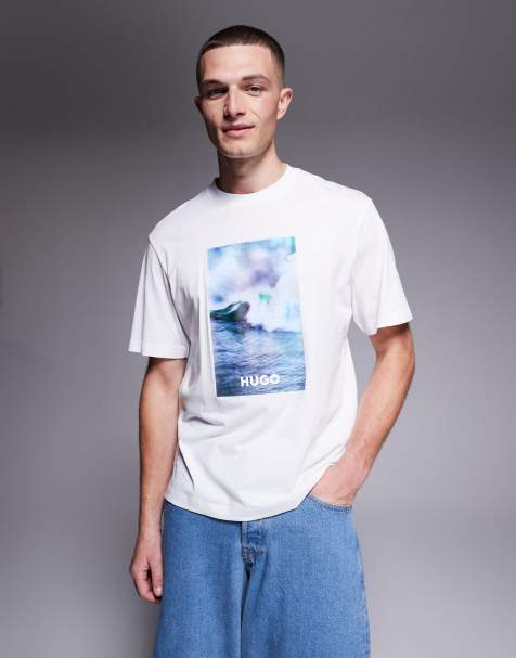 HUGO BLUE Nierofix chest print graphic t-shirt in white - view 1