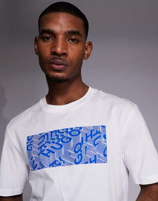 HUGO BLUE Nierofix chest print graphic t-shirt in white, 5 of 5