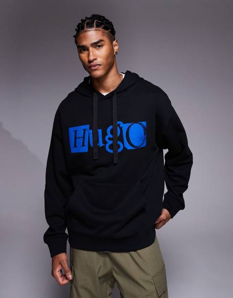 Hugo Blue Nildi logo hoodie in black - view 1