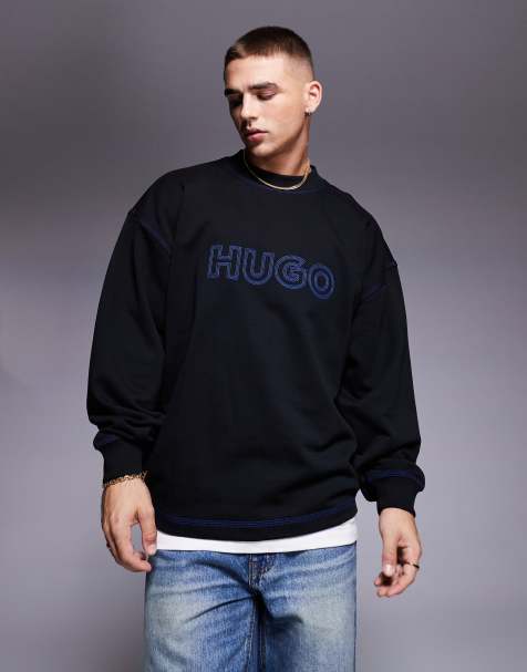 HUGO Blue nitlogolong crew sweatshirt in black - view 1
