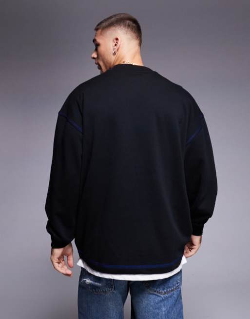 HUGO Blue nitlogolong crew sweatshirt in black
