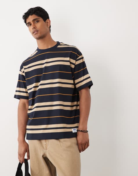 HUGO Blue Nivarsi loose fit stripe t-shirt in navy - view 1