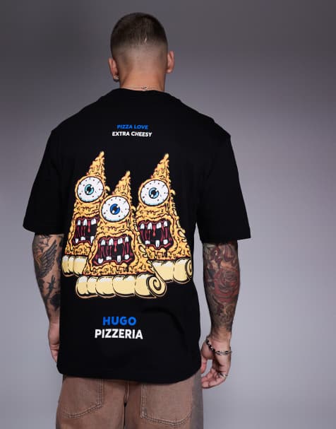 HUGO BLUE Nizzerio pizza print t-shirt in black