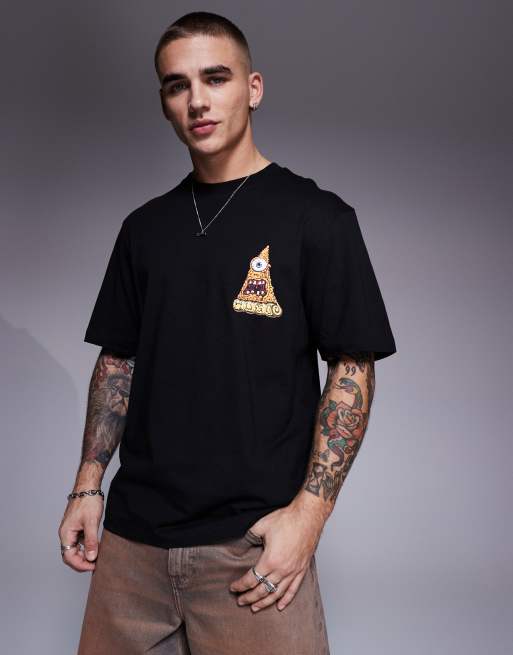 HUGO Blue – Nizzerio – Czarny T-shirt z nadrukiem z pizzą, 2 z 4