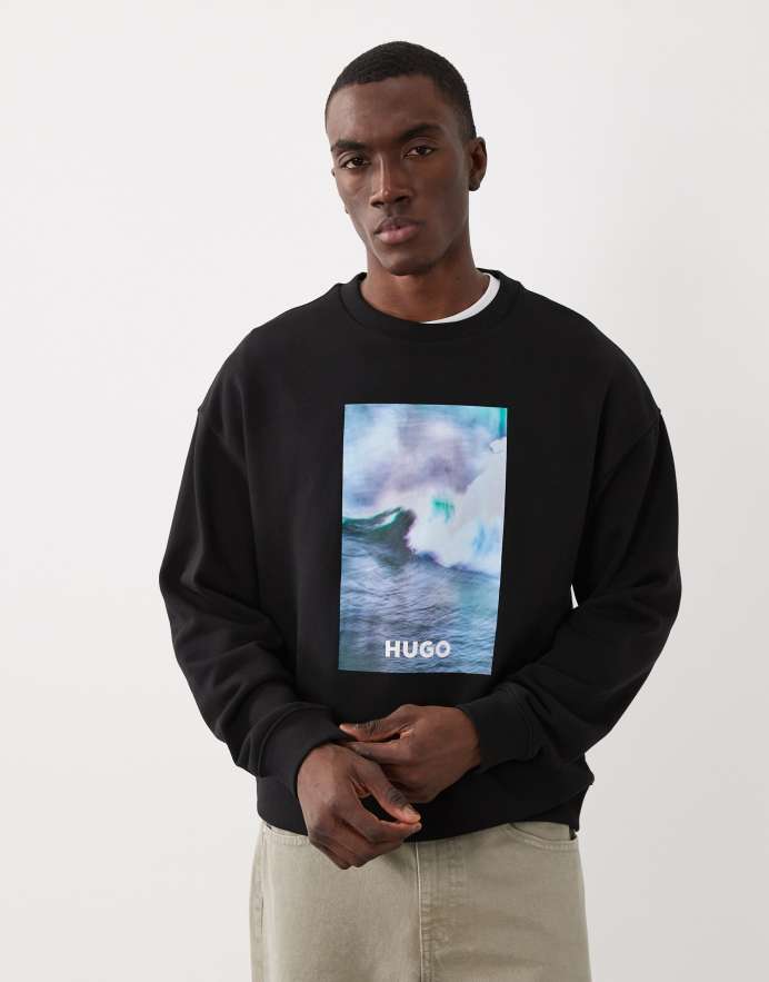 Hugo Blue Nofintex - Sudadera negra con estampado gráfico en el pecho