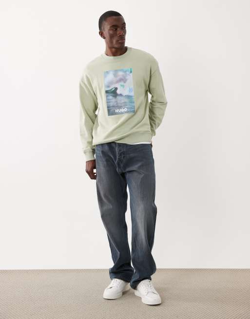 HUGO BLUE - Nofintex - Sudadera verde claro con estampado gráfico en el pecho, 2 de 5