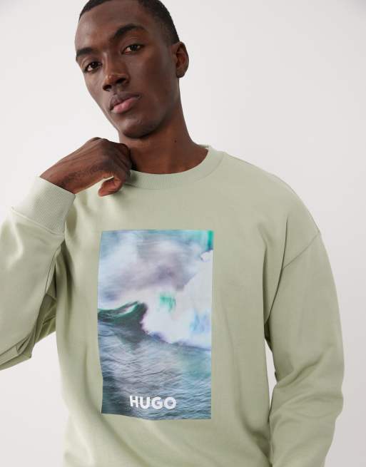 HUGO BLUE - Nofintex - Sudadera verde claro con estampado gráfico en el pecho, 3 de 5