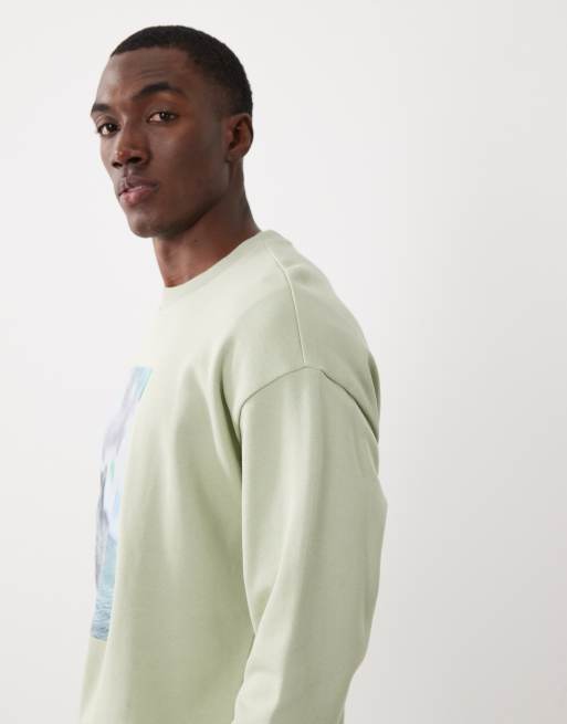 HUGO BLUE - Nofintex - Sudadera verde claro con estampado gráfico en el pecho, 4 de 5