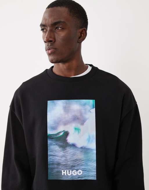 HUGO Blue - Nofintex - Sweatshirt met grafische print op de borst in zwart, 3 van 5