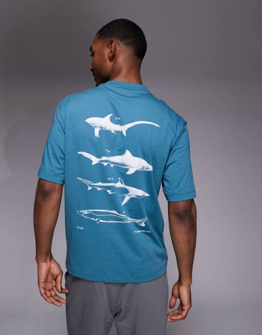 HUGO BLUE Nofishix chest logo t-shirt in teal, 3 of 5