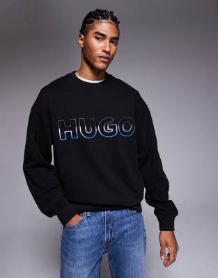 Hugo Blue Nogocrew Graduated Logo Print Sweatshirt In Black