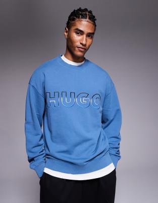 Hugo Blue Nogocrew Graduated Logo Print Sweatshirt In Blue