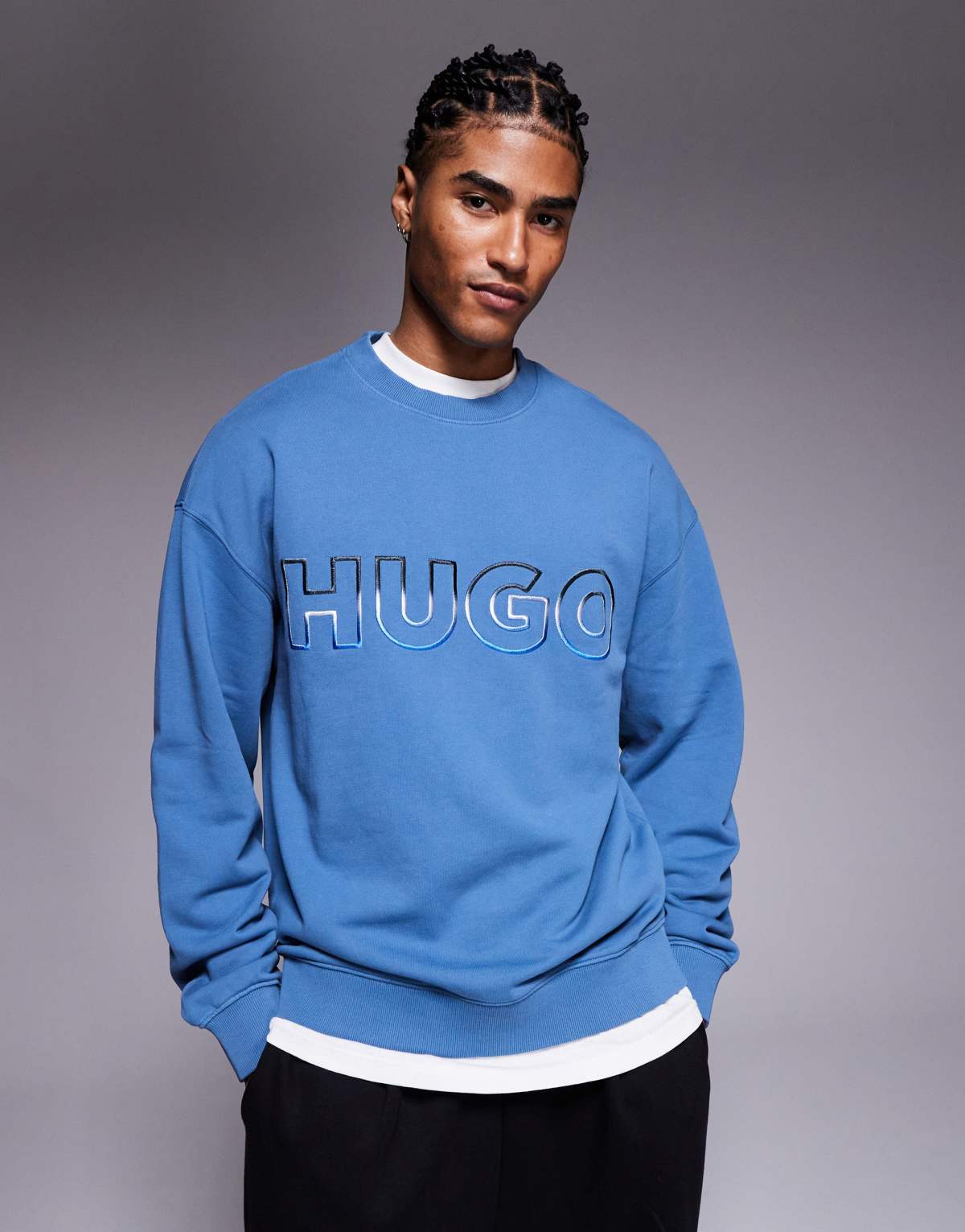 HUGO BLUE Nogocrew graduated logo print sweatshirt in mid blue