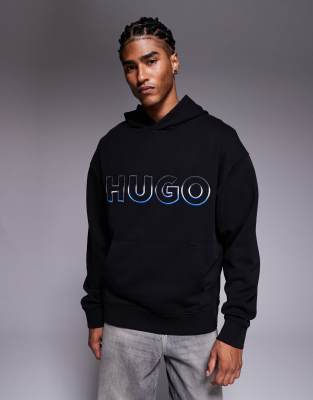 Hugo Blue HUGO BLUE Nogudi graduated logo print hoodie in black