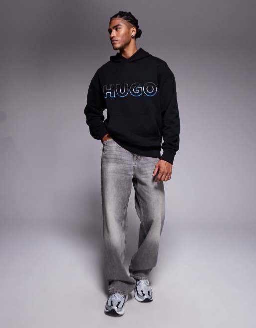 HUGO Blue - Nogudi - Hoodie met logoprint met kleurverloop in zwart, 2 van 5