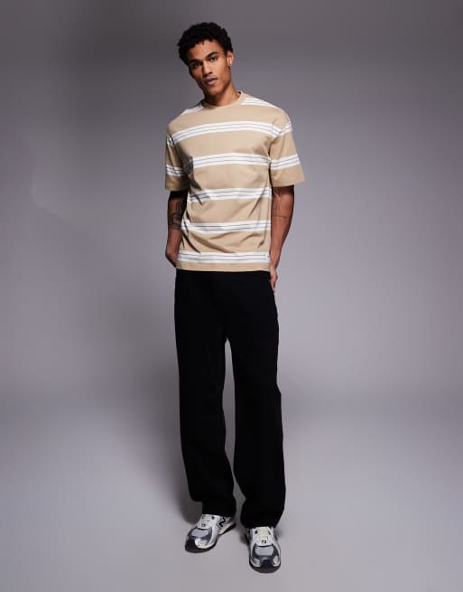 HUGO Blue Nolisto striped t-shirt in beige, 2 of 5