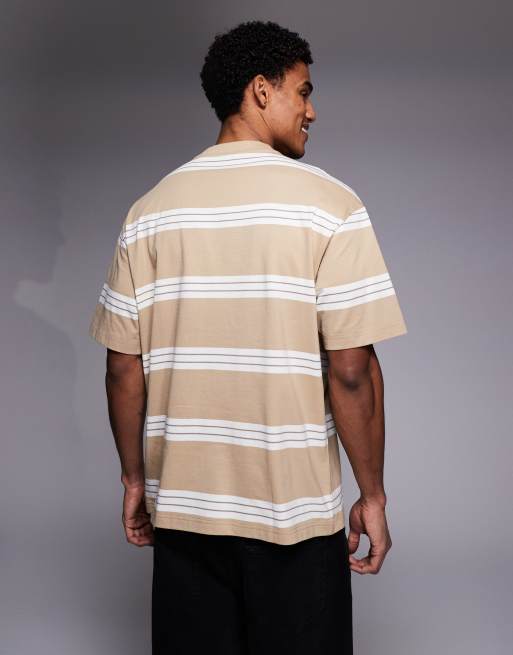 HUGO Blue Nolisto striped t-shirt in beige, 3 of 5
