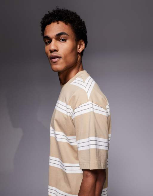 HUGO Blue Nolisto striped t-shirt in beige, 4 of 5