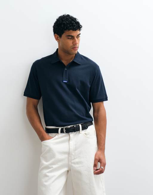 HUGO Blue Nolitos loose fit pikétröja i navy, 4 av 5