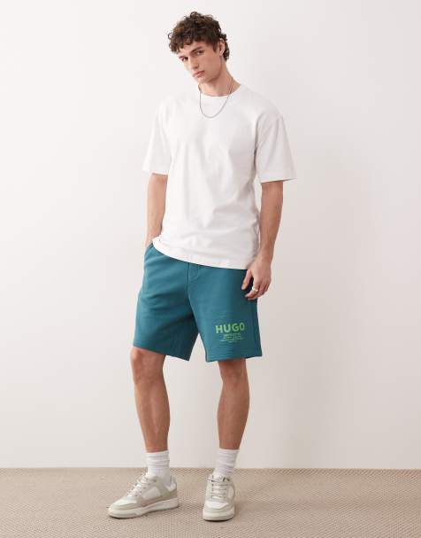 HUGO BLUE Nomario jersey shorts in teal