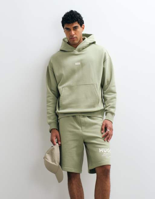 HUGO Blue Nomario loose fit jersey shorts co-ord in light green, 2 of 5