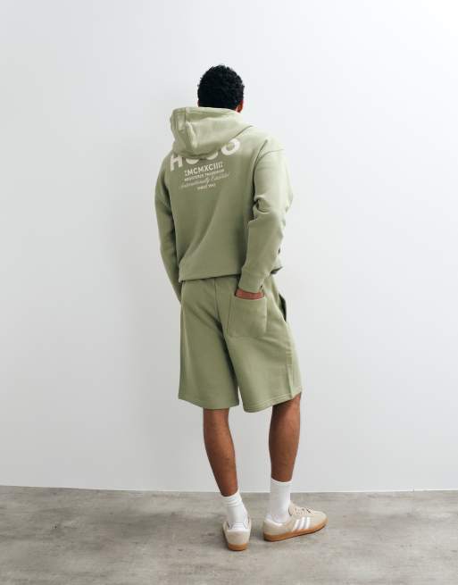 HUGO Blue Nomario loose fit jersey shorts co-ord in light green, 4 of 5