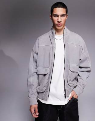 Hugo Blue HUGO BLUE Nombos loose fit zip through sweatshirt in Grey-Black