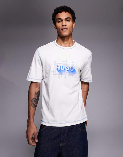 HUGO BLUE Nothal graphic chest logo t-shirt in white