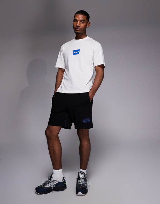 HUGO BLUE Nothali graphic logo jersey shorts in black, 2 of 5
