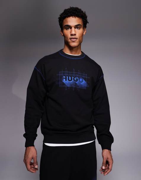 HUGO BLUE Nothalic graphic chest logo sweatshirt in black - part of a set - view 1