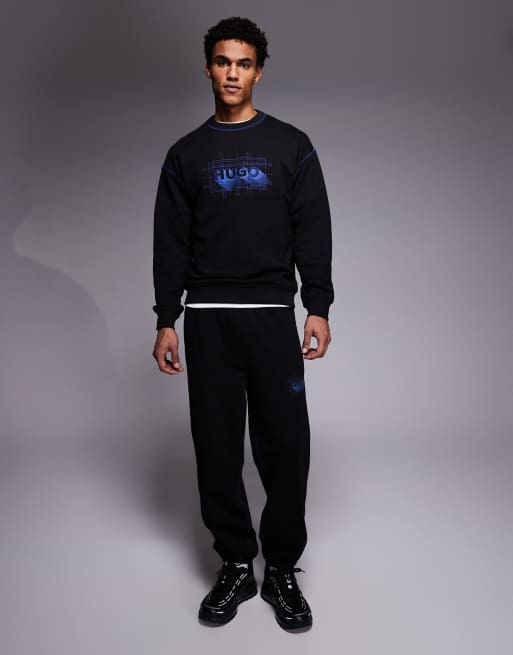 HUGO Blue Nothalic graphic chest logo sweatshirt in black (Part of a set), 2 of 5