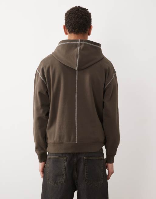 HUGO Blue Nothalium graphic chest print logo hoodie in brown, 5 of 5