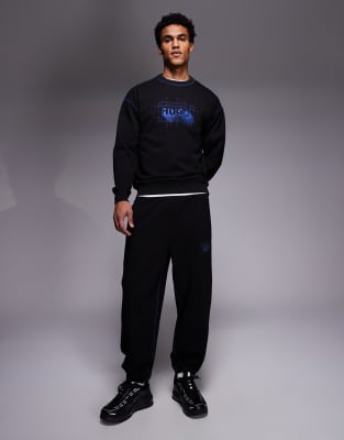 Hugo Blue Notharos Graphic Logo Sweatpants In Black