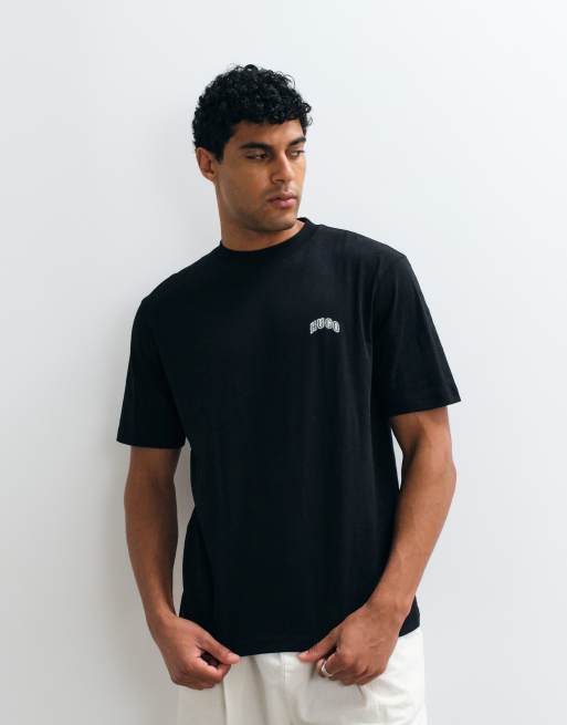 HUGO - Blue Nowboi - T-shirt nera regular fit con logo sul petto, 4 di 5