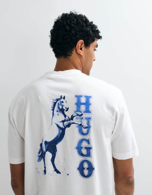 HUGO Blue Noxwash Regular Fit T-Shirt mit Icon-Logo in Weiß, 4 von 5
