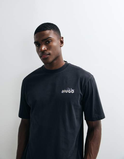 HUGO Blue Noxwash T-shirt regular fit w kolorze czarnym, 5 z 5
