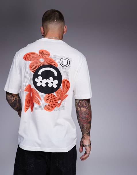 HUGO Blue - Nufloro - T-shirt met bloemenprint op de achterkant in gebroken wit - view 1