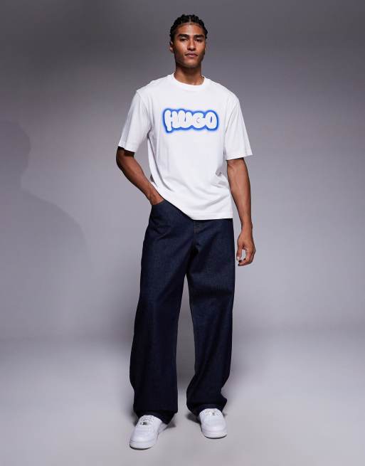 HUGO Blue - Nulibax - Hvid T-shirt med logoprint med bobledesign, 2 af 5