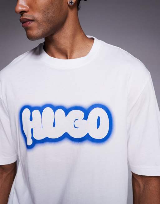 HUGO Blue - Nulibax - Hvid T-shirt med logoprint med bobledesign, 5 af 5