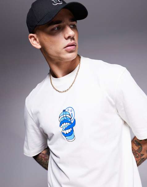 HUGO BLUE - Nutongo - T-shirt bianco sporco con stampa del logo e di bomboletta spray - view 1