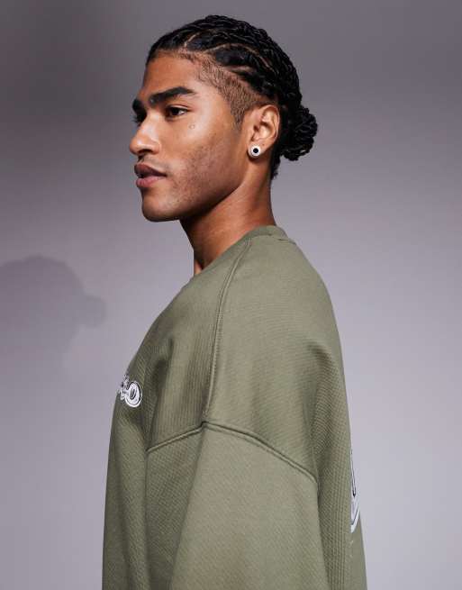 HUGO Blue – Nyrocrew – Oversize-Sweatshirt in Mittelgrün mit Logoprint auf dem Rücken, 4 von 5