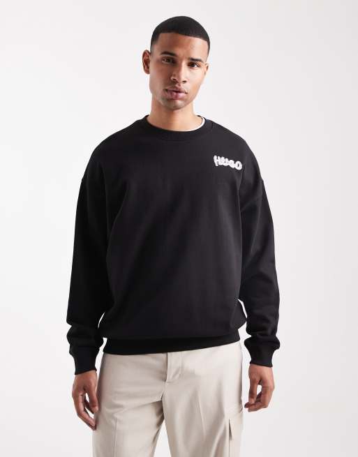 HUGO Blue – Nyrocrew – Svart sweatshirt i oversize med logga baktill, 3 av 5