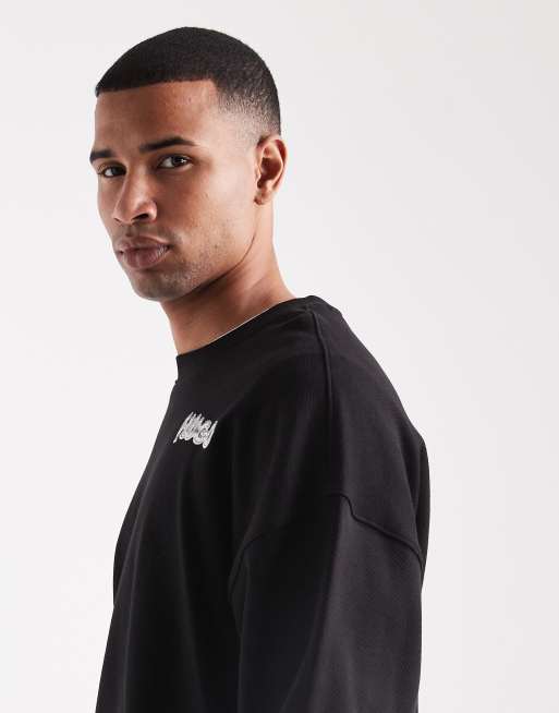 HUGO Blue – Nyrocrew – Svart sweatshirt i oversize med logga baktill, 4 av 5