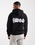 [Hugo Blue] Hugo Blue Nyrohood bubble logo back print loose fit hoodie in black S black
