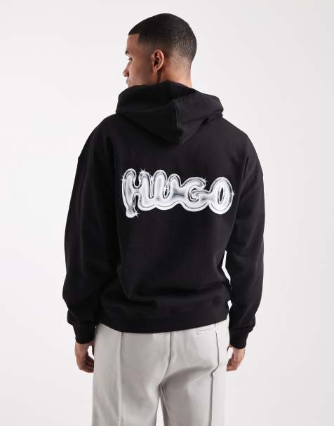 HUGO Blue - Nyrohood - Losvallende hoodie met bolle logoprint op de achterkant in zwart - view 1