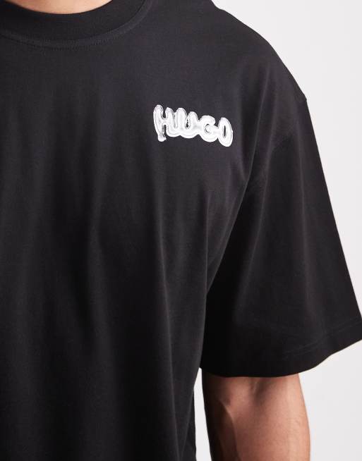HUGO BLUE Nyrotee bubble logo back print oversized t-shirt in black, 5 of 5