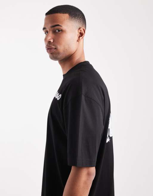 HUGO Blue – Nyrotee – Oversize-T-Shirt in Schwarz mit Bubble-Logoprint am Rücken, 4 von 5